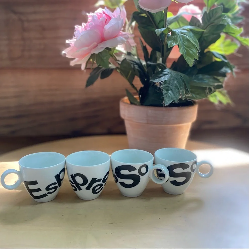 Crate & Barrel Graphic Font Espresso Cups Set of 4